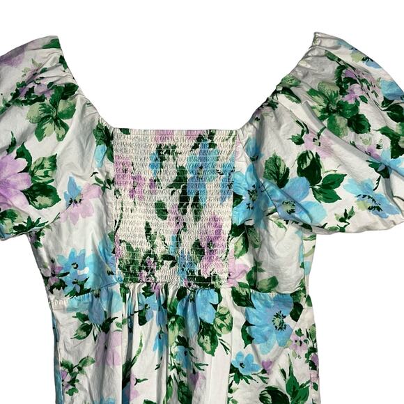 Old Navy Puff Sleeve White Floral SS Vee Trapeze Blouse Size Large - Picture 4 of 8
